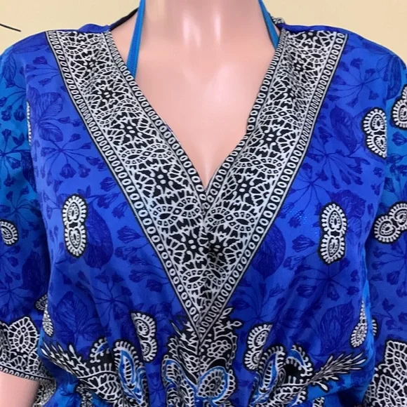 👙Swim Cover Up. V Neck Blue, Black, Cream,  & Turquoise Blue. - Picture 3 of 6